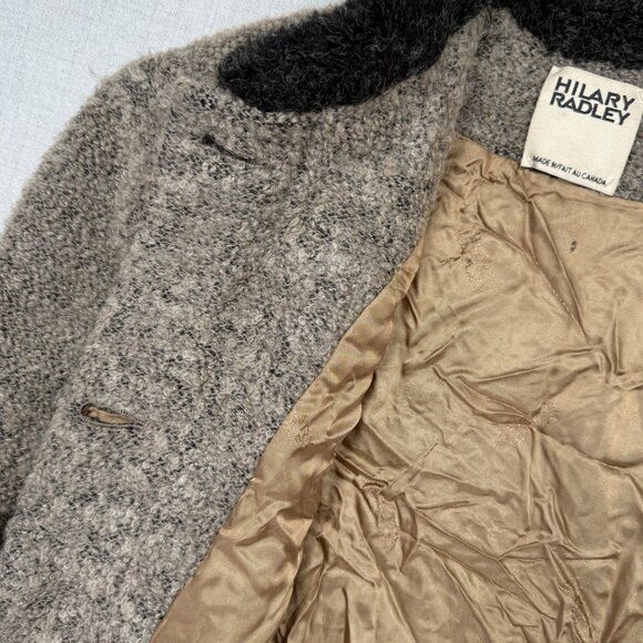 VTG Hilary Radley Wool Mohair Blend Coat Faux Fur Collar Gray Black Chest 43" - Picture 5 of 12